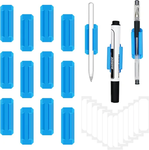 Vista 12 de Paquete de 12 soportes para bolígrafos para escritorio, portalápices de silicona con 12 calcomanías adhesivas adicionales, soporte adhesivo