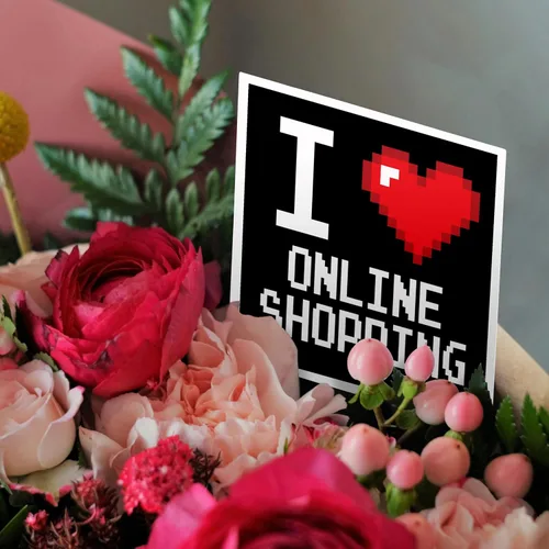 Vista 3 de 3dRose Geeky Old School Pixelated Pixels 8-Bit I Heart I Love Online Shopping 1 Greeting Card with envelope