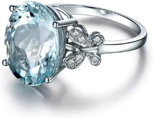 Vista 4 de Wenbin Anillo de topacio de piedra natural para mujer, anillo de lazo de topacio azul, anillo de plata de ley 925, anillo de compromiso ovalado