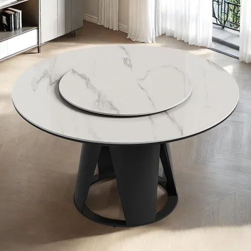 Vista 3 de Mesa de comedor redonda con 31.5 pulgadas desmontable Lazy Susan, moderna mesa de comedor de piedra sinterizada de 59 pulgadas de D para 8 asientos