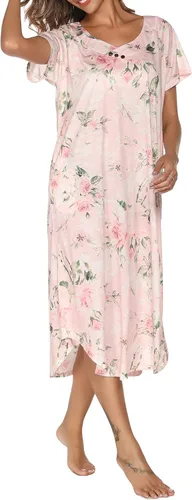 Vista 4 de YOZLY Camisón de algodón para mujer de punto largo ropa de dormir suave cuello en V ropa de salón S-XXL