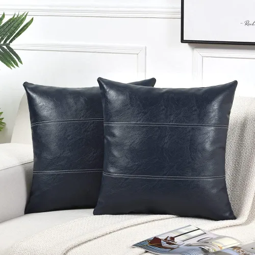 Vista 16 de Fancy Homi Paquete de 2 fundas de almohada decorativas de cuero sintético bohemio negro de 16 x 16 pulgadas para sala de estar, sofá, cama, sofá
