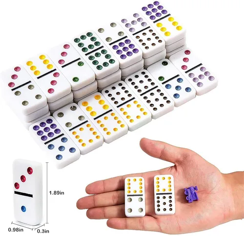 Vista 6 de Yinlo Juego de dominó de tren mexicano con efecto de sonido, juego de dominó para viajes, 91 azulejos dobles de 12 colores juego de viaje con caja