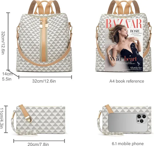 Vista 6 de Makes - Bolso tipo mochila para mujer, de piel sintética, bolso de viaje con diseño convertible a cartera, 12 pulg., Mochilas de viaje