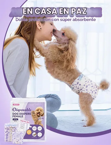 Vista 4 de MICOOYO Pañales Desechables para Perras, Pañales para Perras, Pañal para Mascotas Súper Absorbente con Agujero de Cola de Espuma para el Celo, Pañal