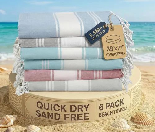 Vista 83 de LANE LINEN - Paquete de 4 toallas de playa de gran tamaño, toalla de piscina prelavada, extragrande, de secado rápido y sin arena, toalla de viaje