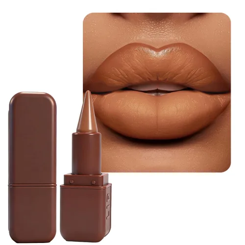 Vista 117 de BAISEN DIARY 2 en 1 doble punta mate delineador de labios y brillo de labios, lápiz combinado de labios marrón nude degradado, delineador de labios