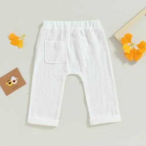 Vista 4 de Pantalones deportivos de algodón y lino para bebés, niños y niñas, elásticos, básicos, pantalones largos con harén, ropa de otoño