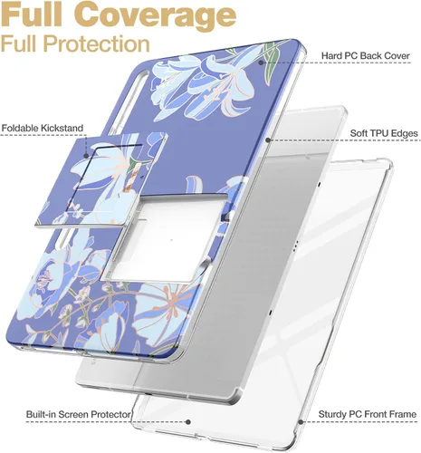 Vista 5 de SURITCH Funda para Samsung Galaxy Tab S7 FE para Tablet S7+ Plus, S8+ Plus, protector de pantalla integrado y soporte para bolígrafo S de cuerpo