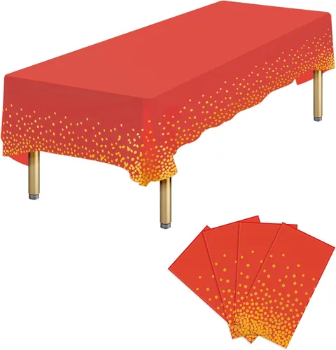 Vista 29 de Paquete de 4 manteles de plástico desechables azules y dorados para mesa rectangular, manteles desechables de 54 x 108 pulgadas, manteles