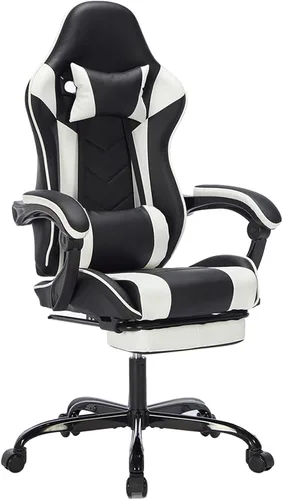 Vista 13 de Silla ergonómica de cuero para juegos con reposapiés, cómoda silla de juegos beige con cómodo reposacabezas y soporte lumbar para adultos, niños