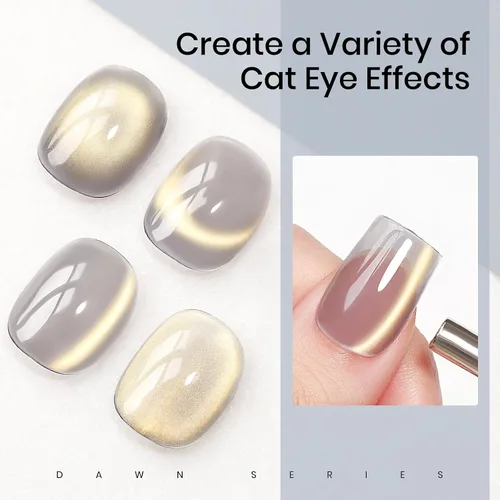 Vista 6 de MIZHSE Esmalte de uñas de gel de ojo de gato gris, esmalte de gel magnético de vidrio efecto amanecer, efecto de gatito de cristal con barra
