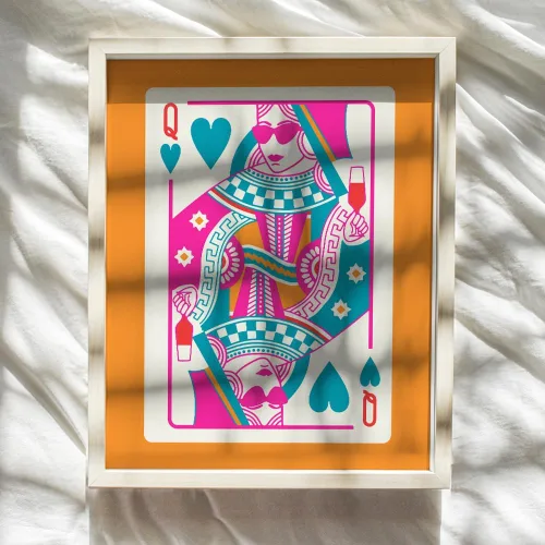Vista 8 de Queen of Hearts Decoración Preppy para Habitación - Queen O Hearts Decoración de Pared Estética Linda y de Moda para Mujeres - Estampado Funky Azul
