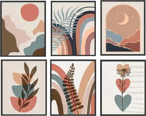 Vista 11 de LLOSEUP Juego de 6 impresiones artísticas bohemias para pared, arte abstracto de mediados de siglo, sin marco, geométrico, moderno, bohemio, arte