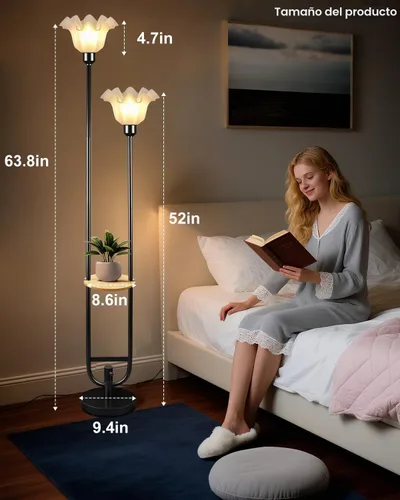 Vista 7 de Lámparas de Pie Regulables de Flores con Mesa, Lámpara de Pie Floral de 2 Luces, 3000K Blanco Cálido Estilo Candelabro Lámpara de Pie Moderna