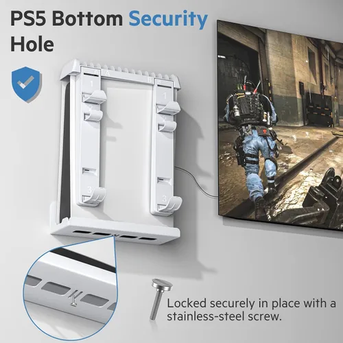 Vista 2 de Grathia PS5 Wall Mount, 8 in 1 Sturdy PS5 Wall Mount Kit with PSVR2 Sense and PS5 Controller Holder and Headphone Hanger, 14 Video Game Storage