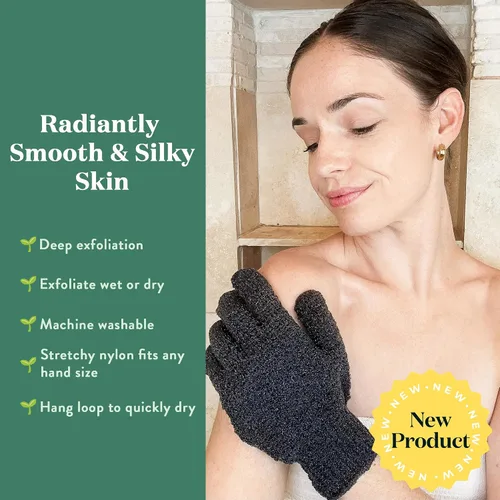 Vista 5 de Bare Botanics Guantes de ducha exfoliantes + exfoliante de sal corporal de árbol de té de lavanda