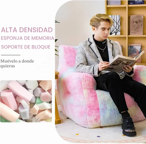 Vista 6 de Silla Puf con Relleno, Cómodas Sillas Puf de Piel Sintética para Adolescentes, Adultos, Dormitorio, Sala de Estar, Lectura - Arcoíris Colorido