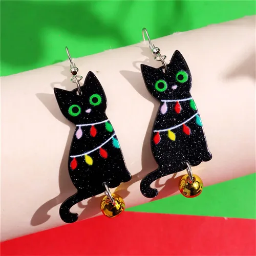 Vista 5 de Aretes colgantes de Navidad con diseño de perro y gato para mujeres y niñas, lindos aretes de animales, acrílicos, dinosaurios, alpaca, perezoso