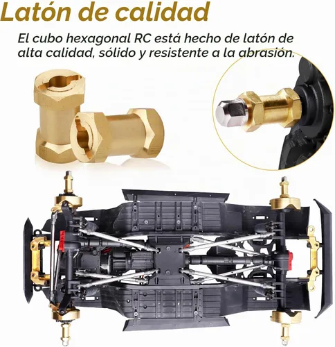 Vista 3 de 4 extensiones de cubos de rueda de latón RC de 0.472 pulgadas, espaciadores de rueda, adaptador de unidad hexagonal para 1/10 RC Crawler Axial SCX10