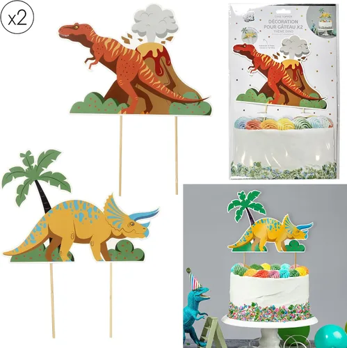 Vista 2 de PARTY TIME, EA10141, Decoración para Tortas de Dinosaurio x2: Accesorios para Cumpleaños, Fiestas y Eventos, Formato Práctico 11 x 7.9 in, Diversión