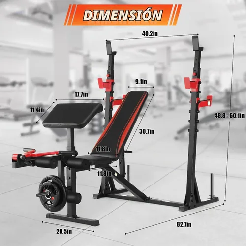 Vista 7 de Aceshin Banco de Pesas Olímpico, Banco de Pesas Ajustable de 900 LBS y Rack de Sentadillas, Set de Press de Banca con Extensión de Piernas