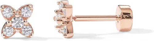Vista 11 de PAVOI Dainty Flat Back Earrings for Women, 14K Gold Plated CZ Stud Piercing