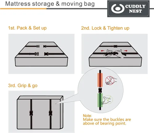 Vista 5 de Bolsa de almacenamiento impermeable para colchón para mudanza y almacenamiento, bolsa reutilizable de lona resistente con cremallera y correas