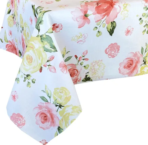 Vista 5 de Newbridge Marie - Mantel de tela floral, rectangular de 52 x 70 pulgadas Pétalo de rosa amarillo y rosa, resistente a las manchas y a las arrugas