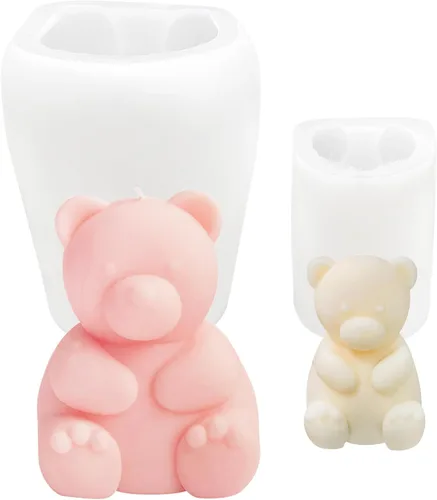 Vista 6 de Molde de vela de oso para hacer velas, molde de silicona 3D para el día de San Valentín para fundición de resina, bricolaje de yeso, arcilla Pareja