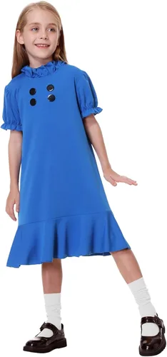 Vista 5 de Lucy - Vestido de Halloween para niños, disfraz de Halloween con mangas con volantes, vestidos familiares de 7 a 8 años