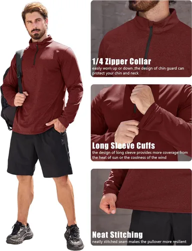 Vista 82 de MAGCOMSEN Sudadera de golf de manga larga con forro polar para hombre, con cremallera de 1/4, térmica, para correr
