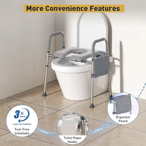 Vista 7 de WHLICKS Asiento elevado para inodoro con asas – Asiento elevado de ancho ajustable, cómodos elevadores de asiento de inodoro acolchados