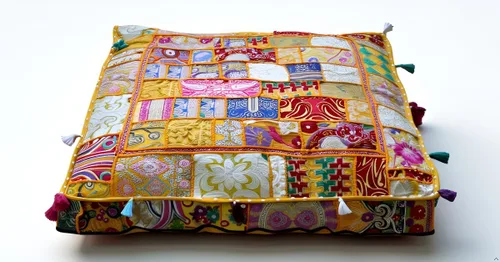 Vista 37 de CRAFT KALA Funda de Puf Tradicional de Retazos Cuadrada India Pufs de Sala de Estar India Otomana de Diseñador Bordada Decorativa Hogar Vida Rosa