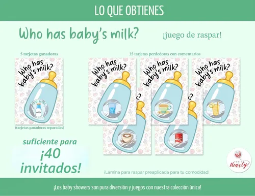 Vista 3 de Juegos de baby shower de Party Hearty para niño, 40 boletos de lotería con emojis para rascar, ideas de juegos para bebés, juego de rascar, azul
