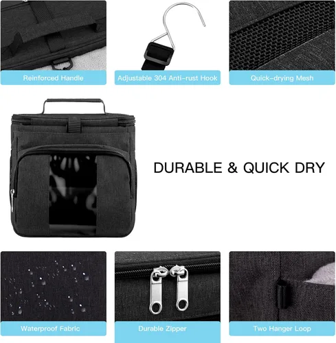 Vista 4 de Bukere Bolsa de ducha portátil para dormitorio universitario, compartimiento separado, gran capacidad, base de malla de secado rápido, bolsa de baño