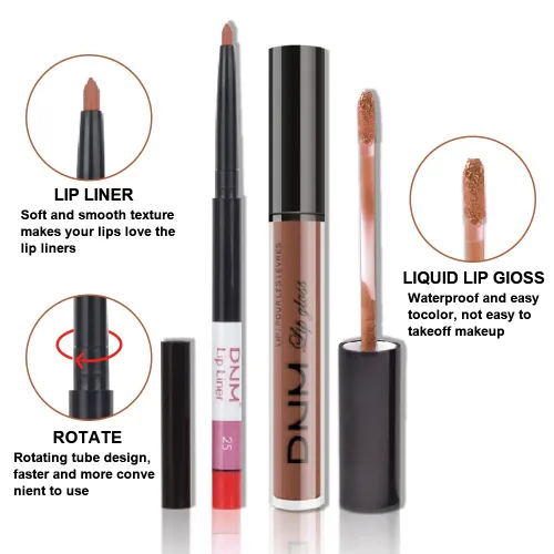 Vista 3 de Juego de 2 delineadores de labios y lápiz labial, color beige rosa mate, marrón líquido mate 24H, impermeable, de larga duración, kit de labios mate