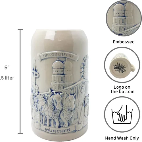 Vista 2 de Essence of Europe Gifts Beer Stein Munich Beer Wagon Taza de cerveza de gres por E.H.G .5 Litro