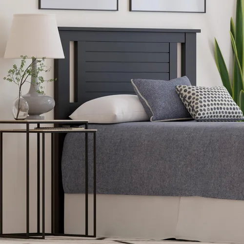 Vista 5 de ComfIQ Serene - Cabecero de panel de madera maciza con puntuación horizontal, tamaño individual, negro, fácil montaje, materiales de calidad