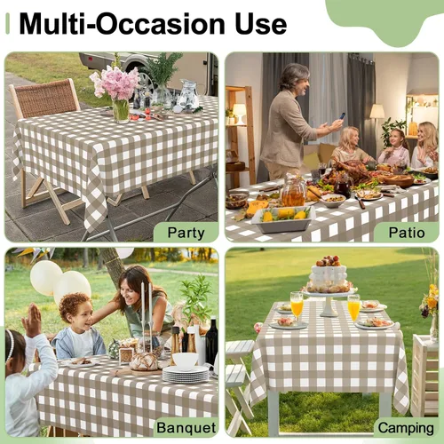 Vista 8 de Smiry Paquete de 3 Manteles Desechables de Cuadros Gingham Color Caqui - 54" x 72" Mantel de Plástico de Servicio Pesado, Cubiertas de Mesa
