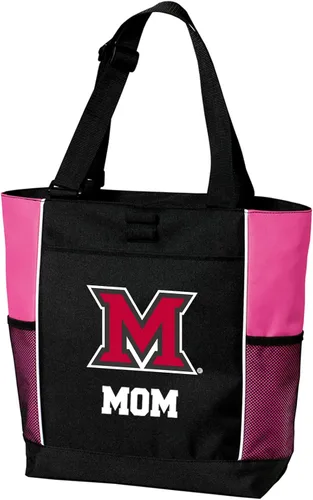 Vista 2 de Broad Bay Miami University of Ohio Tote Bag Zippered Carryall RedHawks Logo, 600D Polyester Canvas, Adjustable Web Handles, Front Pocket, Side