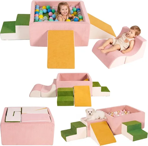 Vista 9 de Bloques de escalada de espuma de 6 piezas con pozo de bolas cuadrado grande, gris Modular Climb & Crawl Play Set for Toddlers,Soft Play Equipment