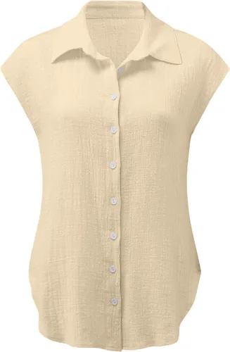 Vista 49 de Ceboyel Camisas para mujer de moda de verano, algodón, lino, manga corta, cuello con botones, blusa casual para mujer 2023