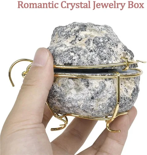 Vista 5 de Watch Boxes Crystal Geode - Caja de anillo irregular, 100 % natural de ágata de cristal, soporte de anillo de cuarzo recubierto de titanio