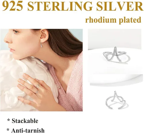 Vista 7 de SILVERCUTE S925 Initial Rings, Adjustable Size 6-12 Statement Alphabet Letter A-Z Jewelry Personalized Twisted Initials Rings Sterling Silver