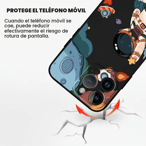 Vista 4 de LEECG Funda para iPhone 15 Pro Max, diseño creativo lateral de astronauta, silicona líquida, a prueba de golpes, suave, para iPhone 15 Pro Max negro
