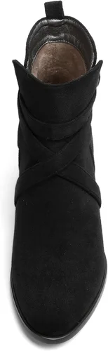 Vista 3 de MODENCOCO Vestido de gamuza para mujer, puntera redonda, correa de tobillo, hebilla de moda, tacón bajo, botas altas hasta el tobillo, 2 pulgadas
