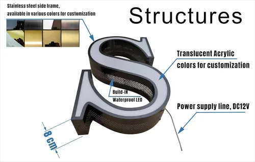 Vista 8 de Carta grande iluminada para exteriores, letras de canal de 10 a 20 pulgadas de alto, de acero inoxidable, letreros de negocios iluminados