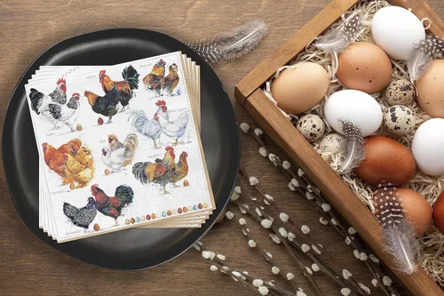 Vista 7 de Chicken Collection - 40 servilletas desechables decorativas, diseños de razas de gallos y pollos