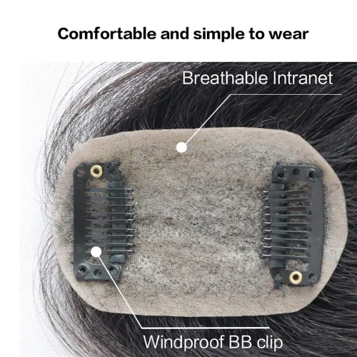Vista 6 de Decoración de cabello humano real para mujer, base de seda, clip en la parte superior de las piezas de pelo para cubrir el cabello blanco, cinta